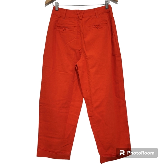 NWOT Free People Women's Orange Relaxed Pleated Boyfriend Chino Trousers size 0 - Picture 2 of 12